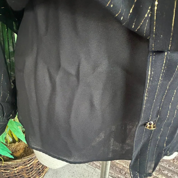 Milly Black Metallic Pinstripe Silk Sheer Blouse and Camisole Size 6 NWT - Picture 4 of 9